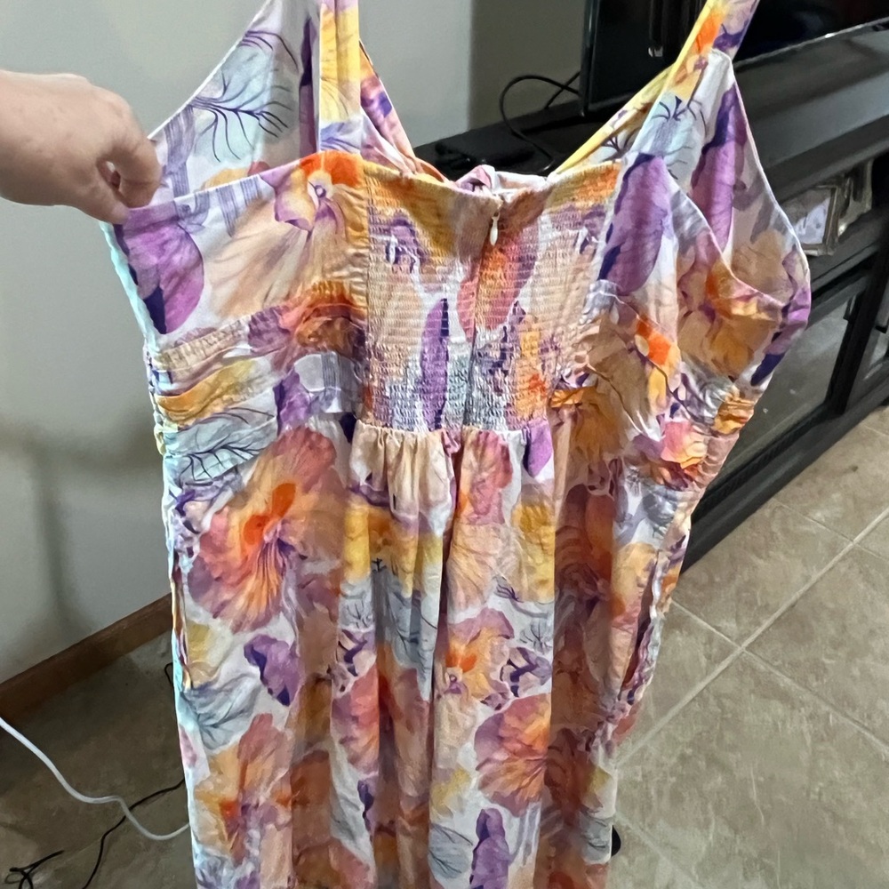 Anthropologie Floral Midi Dress in Yellow, Purple, Orange - Picture 5 of 8